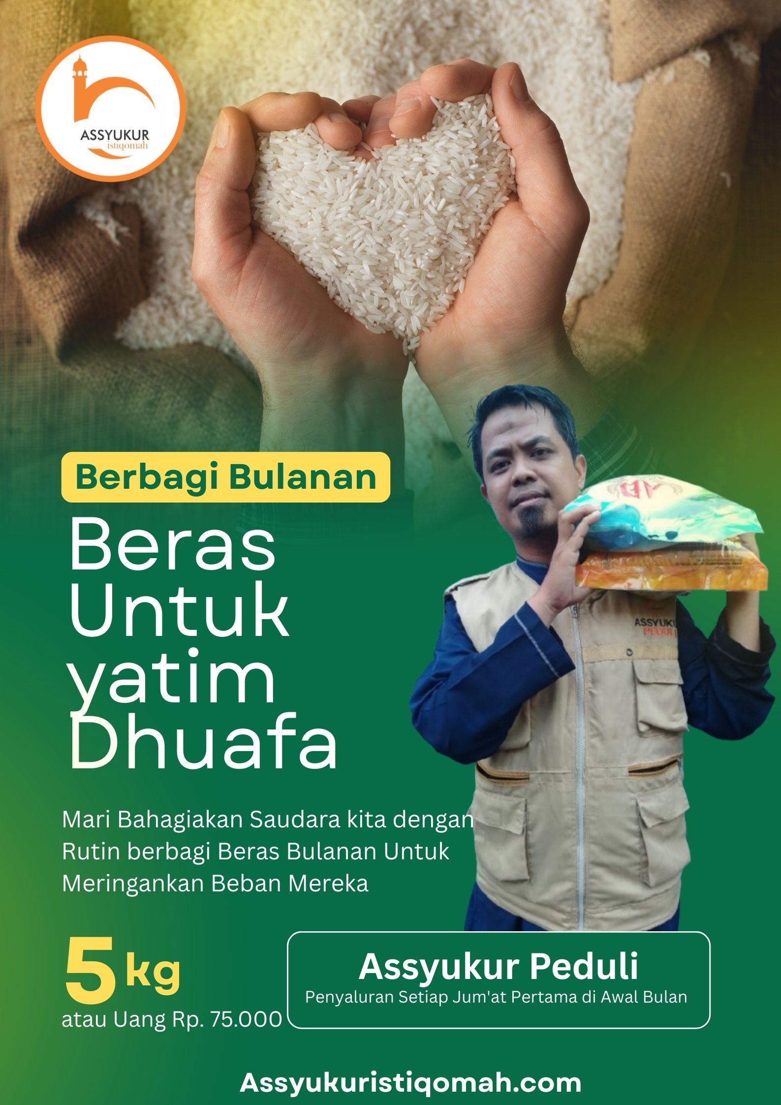 program berbagi beras, Berbagi Beras Bulanan untuk yatim, Dhuafa dan Janda yang kurang mampu