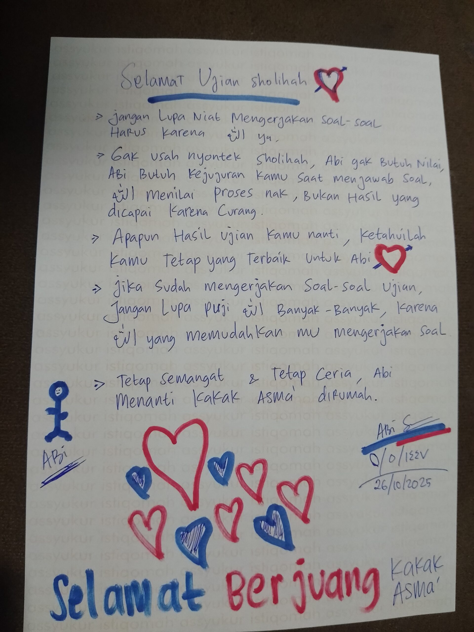 Surat Cinta Ayah untuk Anaknya yang akan mengikuti Ujian